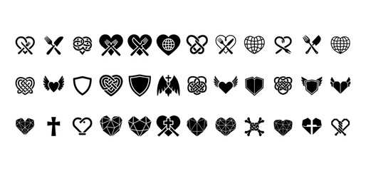 Heart Symbol Icons Set - Silhouette Love, Protection, Faith, and Unity Designs