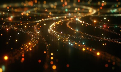 Naklejka premium Glowing particle streams flow on dark background, ideal for digital art