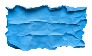 Crumpled blue paper sheet isolated on black, textured background. Art design concept