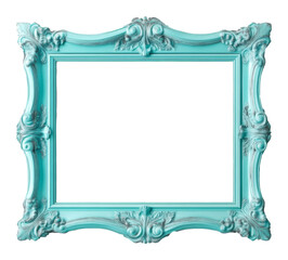 Turquoise vintage ornate picture frame isolated. Decorative art and design concept