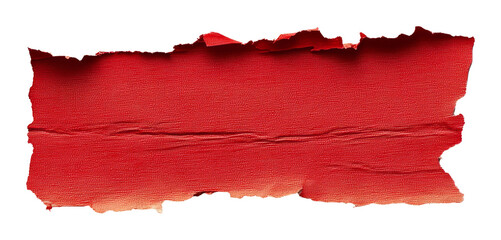 Red torn paper with textured surface and frayed edges isolated on transparent background