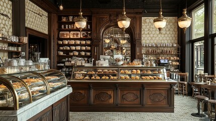 Elegant Bakery Interior With Extensive Pastry Display