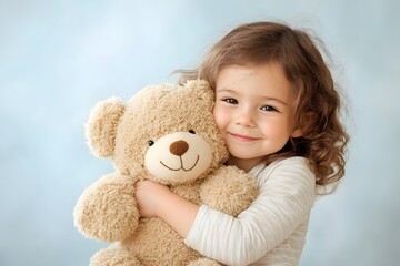 Young Child Tenderly Embracing Beloved Plush Toy with Peaceful Expression