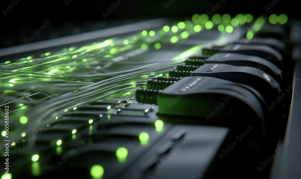 Aufkleber green circuit board data flow for tech background