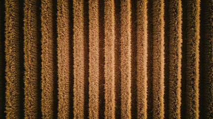 Aerial View of Golden Wheat Field Rows, Agricultural Texture, Harvest Season
