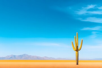 Majestic Saguaro Cactus Reaching Towards a Cloudless Sky in a Rugged Desert Landscape