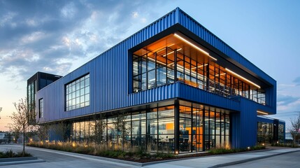 Obraz premium Modern Blue Building Architectural Design Office Space