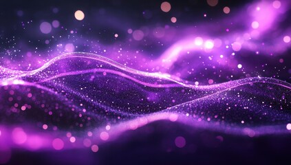 Fototapeta premium Ethereal Abstract Background Featuring Soft Wavy Patterns with Glittering Particles in Shades of Purple and Violet for Dreamy and Artistic Designs