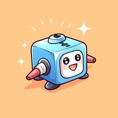 Cute Cube Robot, Happy Pose, Pastel Background