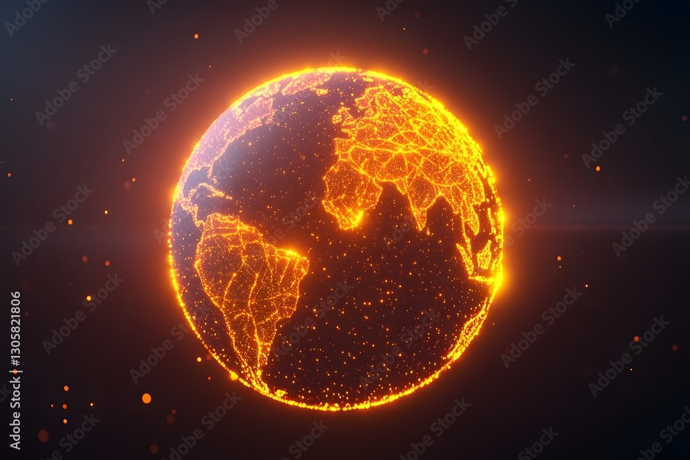 Poster glowing digital globe representing the interconnected global technology and information network