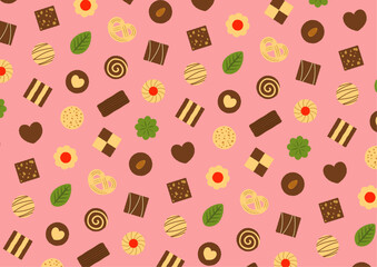 ハートやリフーなどのクッキーのパターンのイラスト_ピンク
