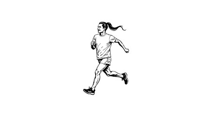 Fototapeta premium Energetic runner sprinting in motion, black and white sketch