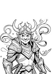 Elven Warrior Knight – Fantasy Black & White Ink Illustration