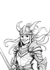 Elven Warrior Princess – Black & White Fantasy Illustration