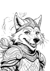 Anthro Wolf Warrior Ink Drawing – Black and White Fantasy Art