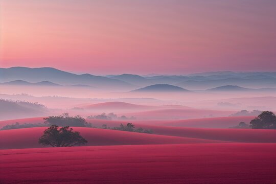 Breathtaking Soft Ruby Sunrise with Gentle Haze and Captivating Gradient Effects