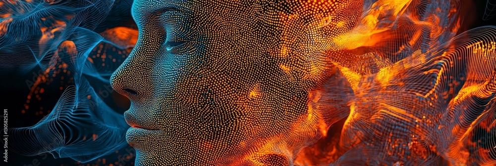 Poster dynamic mesh face with vibrant fiery expressions