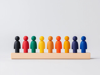 Diverse Wooden Figurines Representing Unity and Teamwork  
