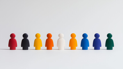 Diverse Wooden Figurines Representing Unity and Teamwork  
