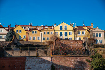 Fototapeta premium radec Kralove, Czech republic - February 20, 2025, View of Komenskeho street on historic buildings on Big Square