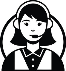 Call center woman silhouette vector, Customer service icon, news presenter icon, vector illustration. 