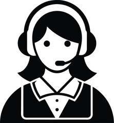 Call center woman silhouette vector, Customer service icon, news presenter icon, vector illustration. 
