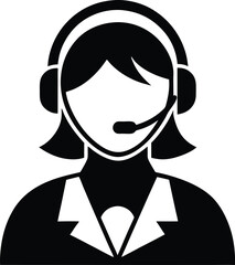 Call center woman silhouette vector, Customer service icon, news presenter icon, vector illustration. 