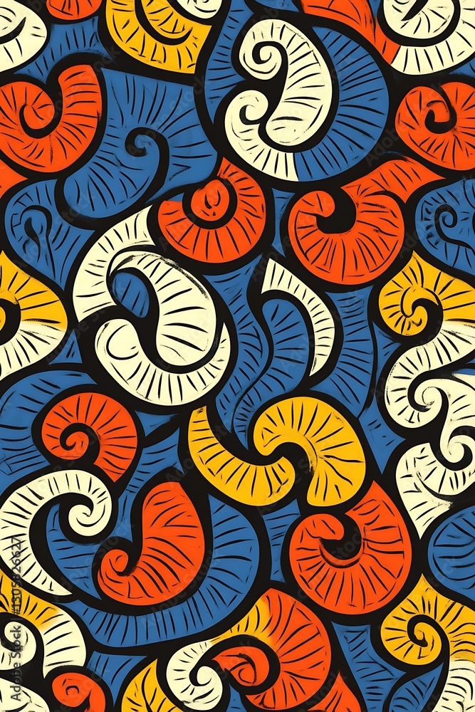 Poster vibrant swirls abstract seamless pattern with bold color palette