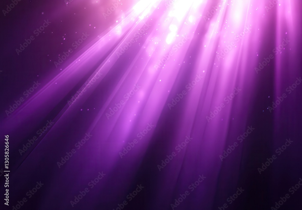Poster ethereal purple light rays stream through a dark background, creating a dreamy and mystical atmosphe