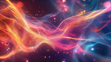 Obraz premium Abstract flowing energy waves with sparkling particles
