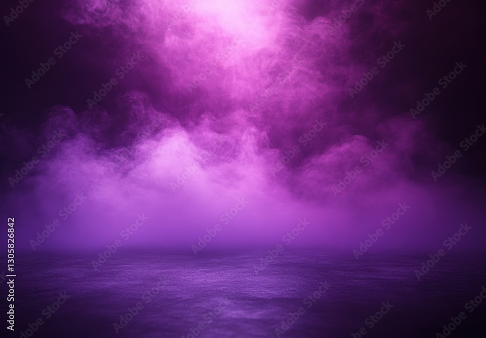 Poster ethereal purple mist and fog over calm water surface in an atmospheric and dreamlike setting for fan