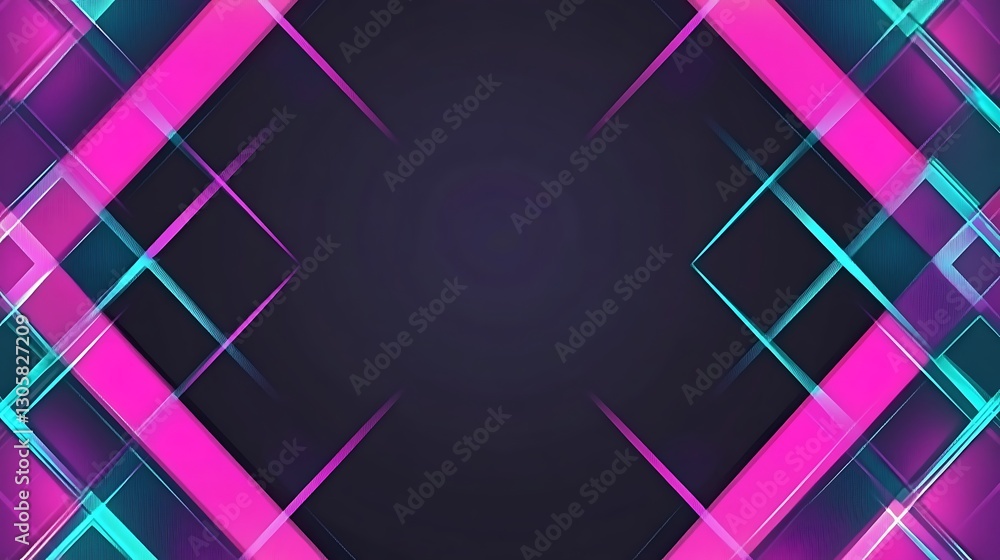 Poster vivid abstract design with geometric overlap and neon accent illumination