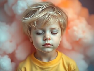 Fototapeta premium Drifting in Dreams: A Child’s Mind Lost in the Clouds