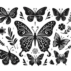 Butterfly silhouette icons. Vector Illustrations.generative ai
