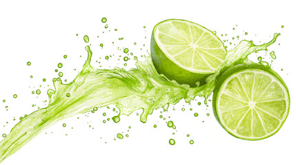 A splash of lime juice is splashing out of a glass