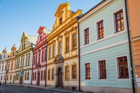Hradec Kralove, Czech republic - February 20, 2025. Historic picturesque buildings in Soukenicka and Karla Tomana streets