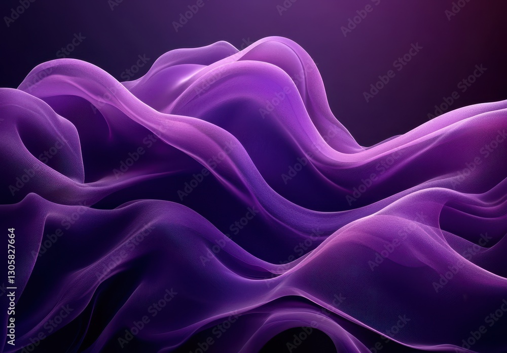 Poster ethereal purple wave patterns flowing in soft motion against a dark background for abstract artistic