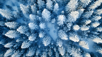 Nordic forest patterns, aerial drone view of coniferous tree canopies