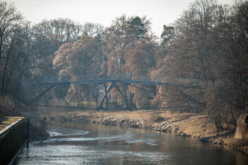 Hradec Kralove, Czech republic - February 20, 2025. Footbridge over the Orlice River