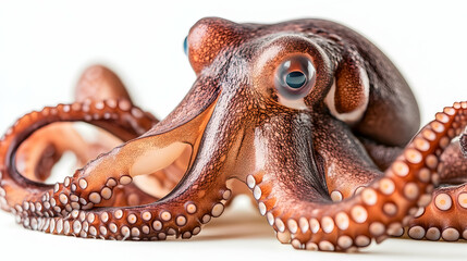 Octopus on white background detailed close-up photo