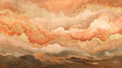 Fototapeta premium Warm copper and rose gold clouds, glowing and rich with smooth fluid transitions