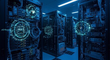 Server Rack Network Data Visualization Futuristic Data Center Ultra HD 4K