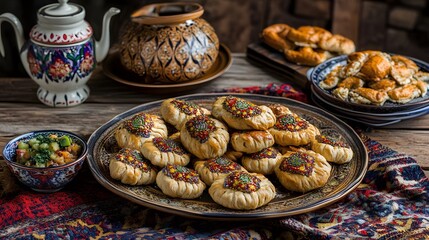 Delicious Colorful Pastry Treats on Antique Plate