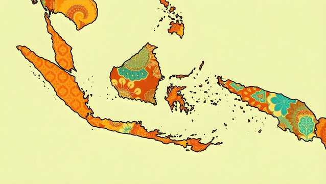 Colorful Batik Patterned Map of Indonesia