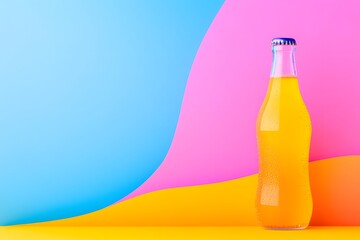 Captivating Glass Bottle of Refreshing Sparkling Soft Drink with Vibrant Retro inspired Pop Art Style Backdrop