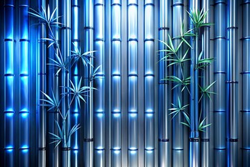 Obraz premium Futuristic metallic background with blue neon light bamboo leaves modern design high-tech cyberpunk style innovation glossy texture Copy Space milkyhexddway Backgrounds for advertising business art