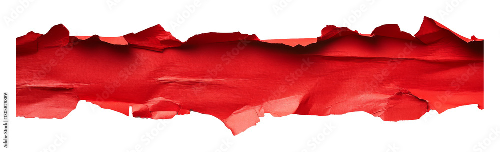Poster red torn paper with rough edges on transparent background. abstract art and texture concept