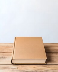 Fototapeta premium Hardcover Book Cover Mockup on Wooden Table with Soft Natural Lighting
