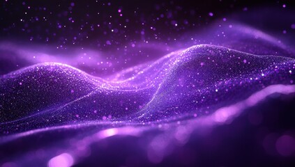 Obraz premium Ethereal Waves of Purple Glittering Particles Creating a Mystical and Dreamlike Atmosphere in a Soft Focus Background