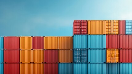 Obraz premium Colorful shipping containers stacked against a clear sky